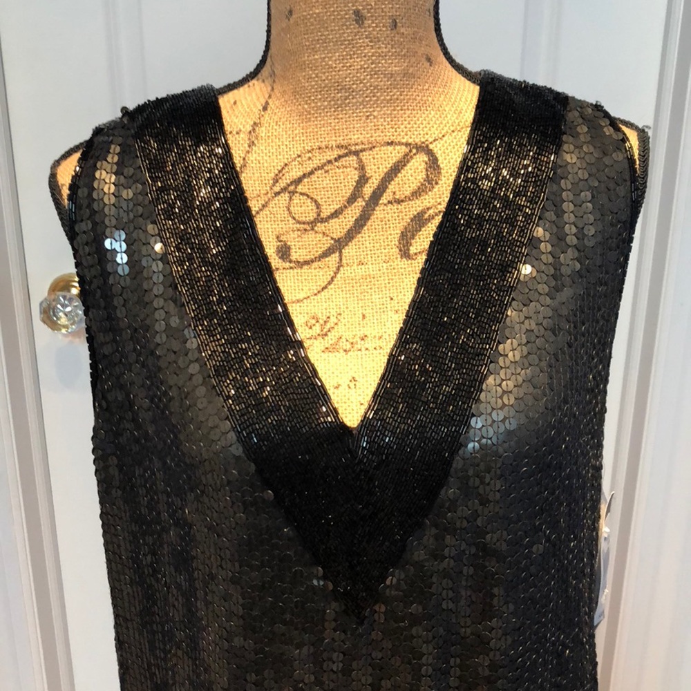 Black V Neck Sequins Tank Party Dress